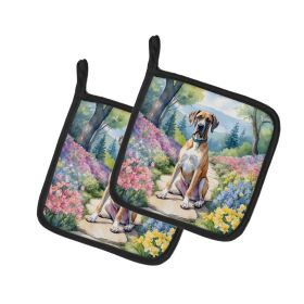 Great Dane Spring Path Pair of Pot Holders Kitchen Heat Resistant Pot Holders Sets Oven Hot Pads for Cooking Baking BBQ, 7 1/2 x 7 1/2