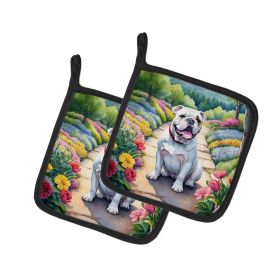 English Bulldog Spring Path Pair of Pot Holders Kitchen Heat Resistant Pot Holders Sets Oven Hot Pads for Cooking Baking BBQ, 7 1/2 x 7 1/2