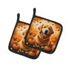 Golden Retriever Fall Pair of Pot Holders Kitchen Heat Resistant Pot Holders Sets Oven Hot Pads for Cooking Baking BBQ, 7 1/2 x 7 1/2