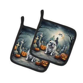 English Bulldog Spooky Halloween Pair of Pot Holders Kitchen Heat Resistant Pot Holders Sets Oven Hot Pads for Cooking Baking BBQ, 7 1/2 x 7 1/2