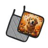 Golden Retriever Fall Pair of Pot Holders Kitchen Heat Resistant Pot Holders Sets Oven Hot Pads for Cooking Baking BBQ, 7 1/2 x 7 1/2