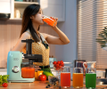 Slow cold juicer press extrusion grinding ancient method extraction pure juice rate 97%