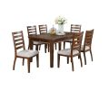 Contemporary Style 7pc Dining Set Table w 4 Drawers 6x Side Chairs Ladder Back Walnut Finish Kitchen Dining Room