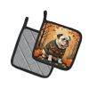 White English Bulldog Fall Pair of Pot Holders Kitchen Heat Resistant Pot Holders Sets Oven Hot Pads for Cooking Baking BBQ, 7 1/2 x 7 1/2