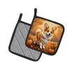 Corgi Fall Pair of Pot Holders Kitchen Heat Resistant Pot Holders Sets Oven Hot Pads for Cooking Baking BBQ, 7 1/2 x 7 1/2