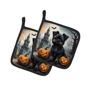 Affenpinscher Spooky Halloween Pair of Pot Holders Kitchen Heat Resistant Pot Holders Sets Oven Hot Pads for Cooking Baking BBQ, 7 1/2 x 7 1/2 (Default: Default)