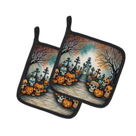 Calaveras Sugar Skulls Spooky Halloween Pair of Pot Holders Kitchen Heat Resistant Pot Holders Sets Oven Hot Pads for Cooking Baking BBQ (Default: Default)
