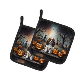 Cavalier Spaniel Spooky Halloween Pair of Pot Holders Kitchen Heat Resistant Pot Holders Sets Oven Hot Pads for Cooking Baking BBQ, 7 1/2 x 7 1/2 (Default: Default)