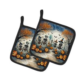 Calacas Skeletons Spooky Halloween Pair of Pot Holders Kitchen Heat Resistant Pot Holders Sets Oven Hot Pads for Cooking Baking BBQ, 7 1/2 x 7 1/2 (Default: Default)