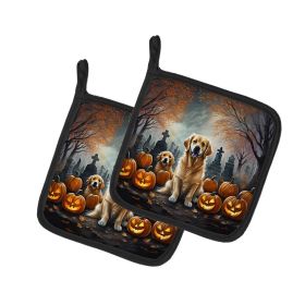 Golden Retriever Spooky Halloween Pair of Pot Holders Kitchen Heat Resistant Pot Holders Sets Oven Hot Pads for Cooking Baking BBQ, 7 1/2 x 7 1/2 (Default: Default)