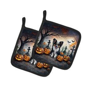 Papillon Spooky Halloween Pair of Pot Holders Kitchen Heat Resistant Pot Holders Sets Oven Hot Pads for Cooking Baking BBQ, 7 1/2 x 7 1/2 (Default: Default)
