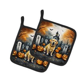 Yellow Labrador Retriever Spooky Halloween Pair of Pot Holders Kitchen Heat Resistant Pot Holders Sets Oven Hot Pads for Cooking Baking BBQ (Default: Default)