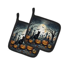 NEW Black Cat Spooky Halloween Pair of Pot Holders Kitchen Heat Resistant Pot Holders Sets Oven Hot Pads for Cooking Baking BBQ, 7 1/2 x 7 1/2 (Default: Default)