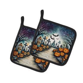 Day of the Dead Spooky Halloween Pair of Pot Holders Kitchen Heat Resistant Pot Holders Sets Oven Hot Pads for Cooking Baking BBQ, 7 1/2 x 7 1/2 (Default: Default)